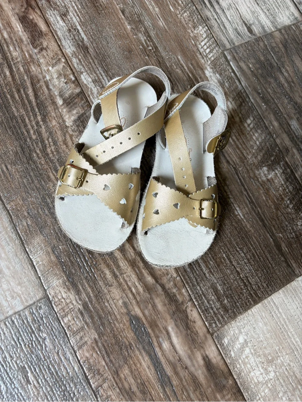 Kids Metallic Gold Heart Sandals - Adjustable Buckle